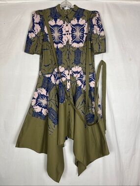 NWOT Making the Cut Green and Blue Floral Maxi Dress with Handkerchief Hemline